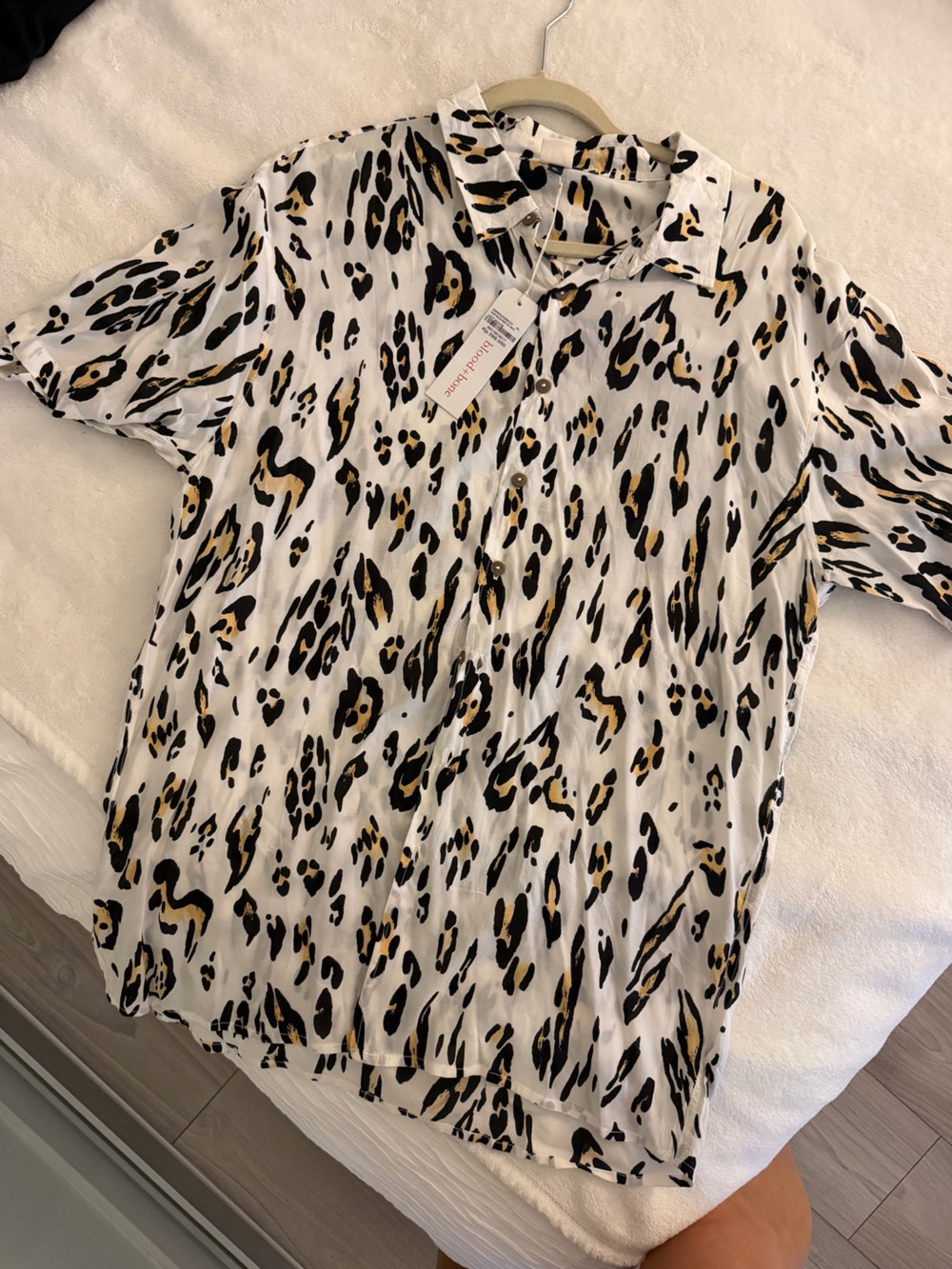 Animal Print Button-Front Top - White/Black/beige